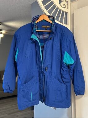 Vintage River Edge Men’s Blue With Teal Full Zipper Toggle Front Coat Size XL